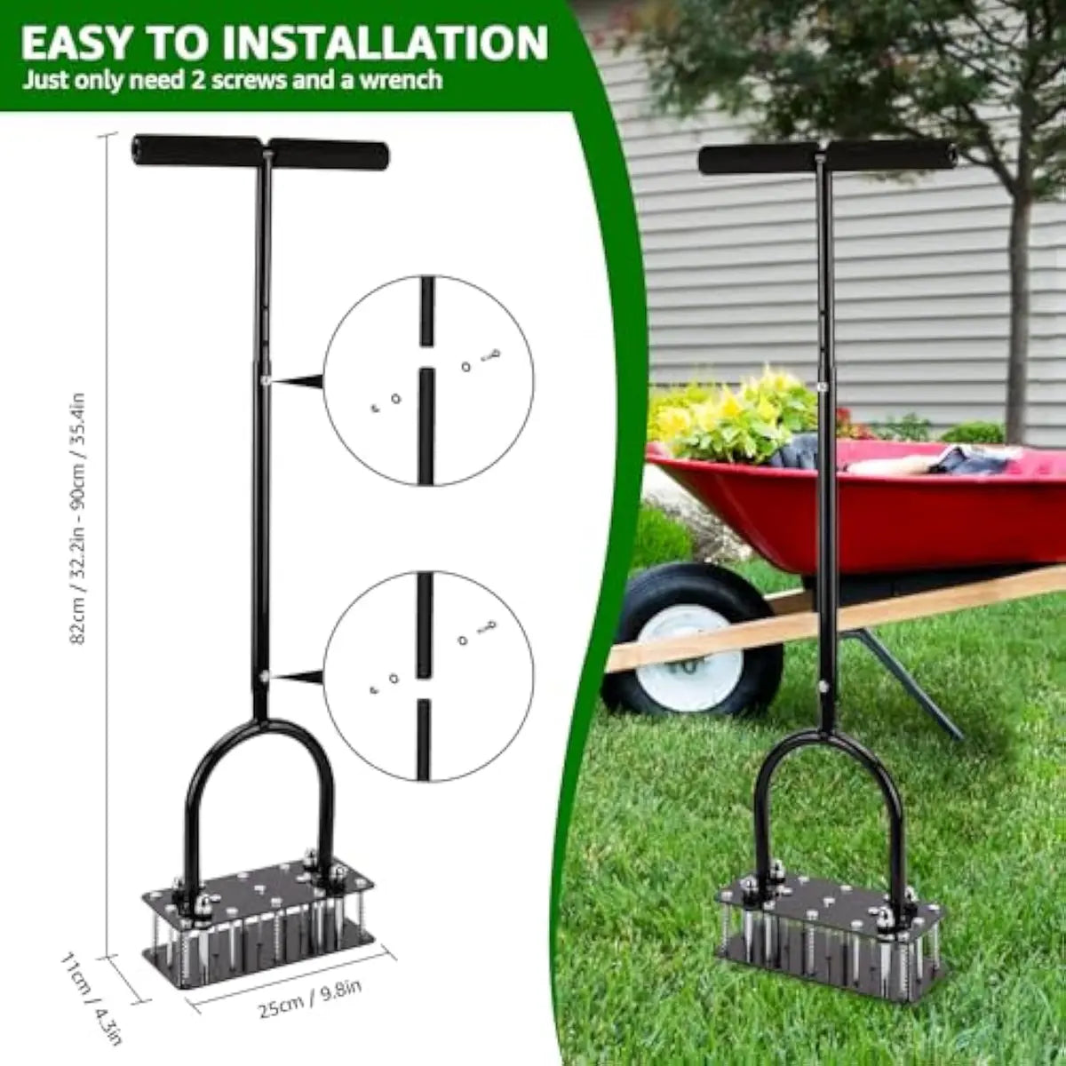 15-Spike Lawn Aerator Tool, Heavy Duty Manual Grass Aerator with Adjustable Height