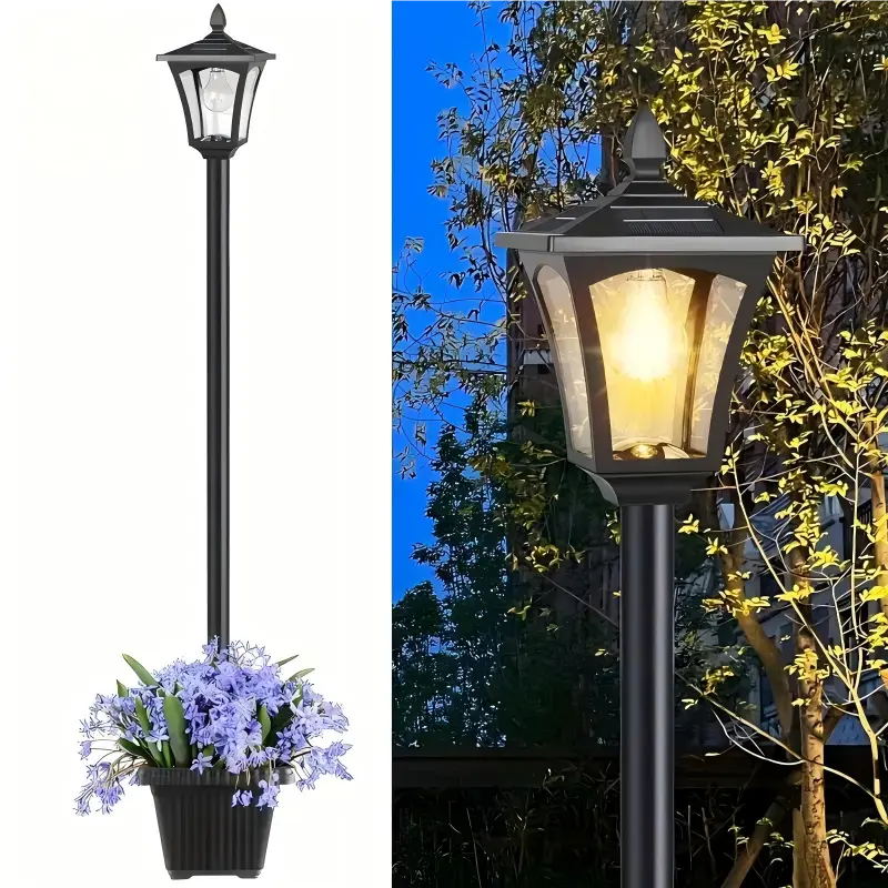 Outdoor Solar Lamp Post with Planter, Waterproof Garden Light