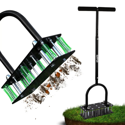 15-Spike Lawn Aerator Tool, Heavy Duty Manual Grass Aerator with Adjustable Height