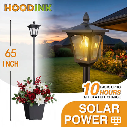 Outdoor Solar Lamp Post with Planter, Waterproof Garden Light