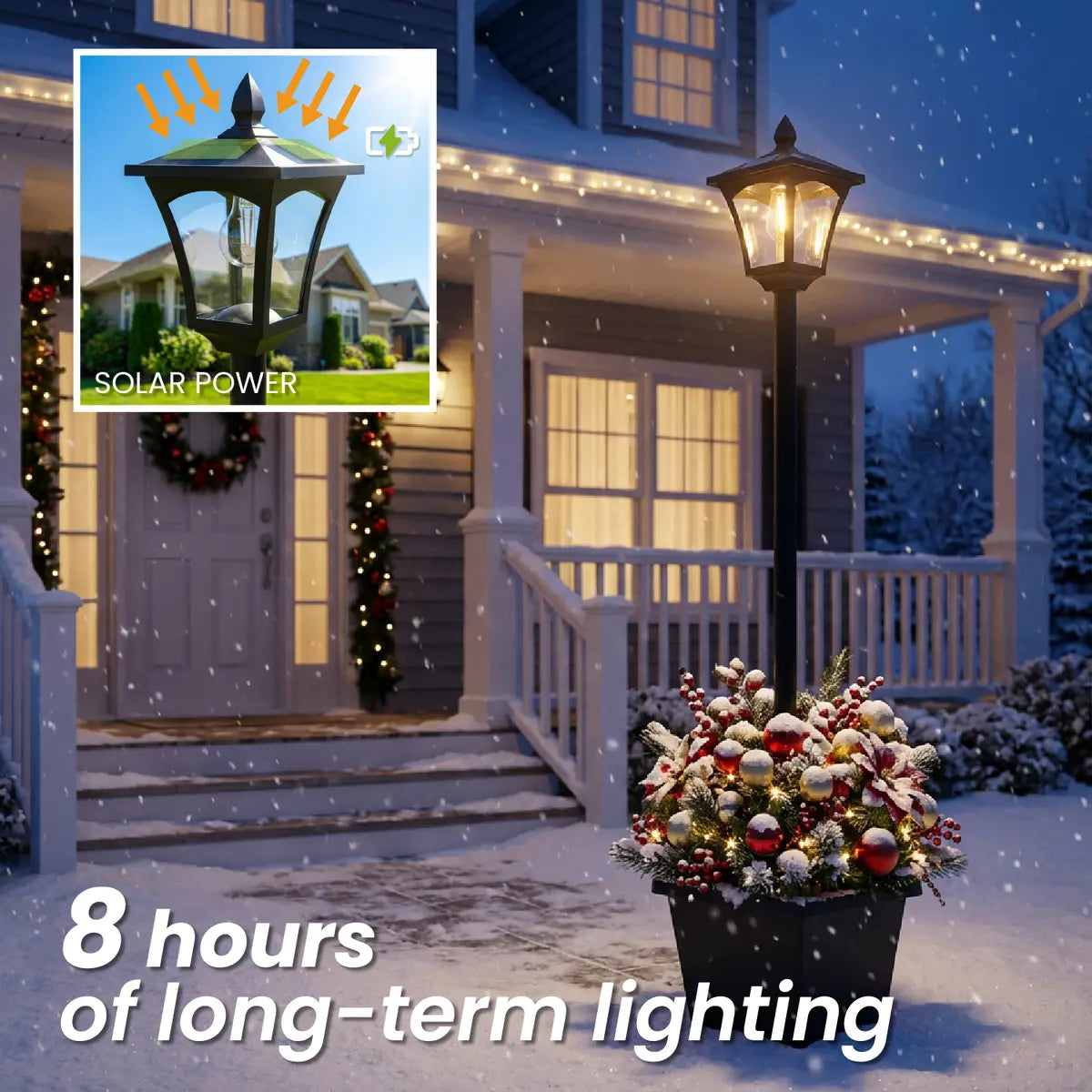 Outdoor Solar Lamp Post with Planter, Waterproof Garden Light