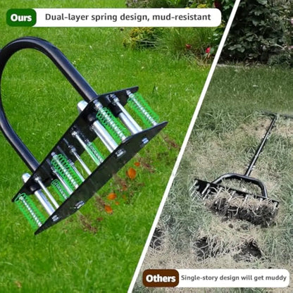 15-Spike Lawn Aerator Tool, Heavy Duty Manual Grass Aerator with Adjustable Height