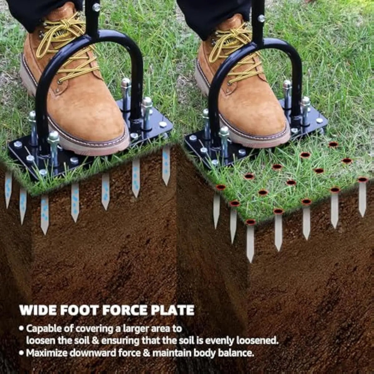 15-Spike Lawn Aerator Tool, Heavy Duty Manual Grass Aerator with Adjustable Height