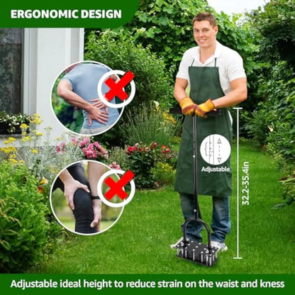 15-Spike Lawn Aerator Tool, Heavy Duty Manual Grass Aerator with Adjustable Height